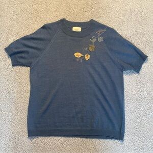 Vintage Teddi A New Leaf Embroidered Short Sleeve Blue Shirt Women’s Medium